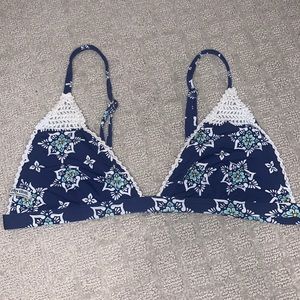 blue crochet floral rhythm bikini top